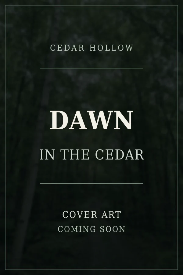 Temporary title placeholder for Dawn in the Cedar; official cover artwork coming soon